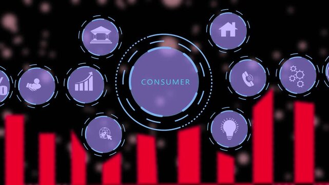  Consumer behavior and market research infographic animation with corporate financial icons