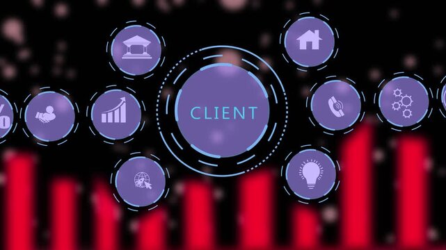  Client management and customer relations concept animation with business infographic icons