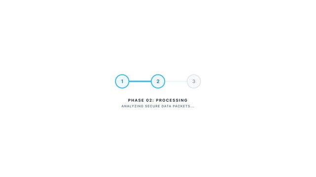 Minimalist UI UX Progress Bar Animation Showing Three Phases of System Processing.