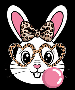 Cute Bunny With Leopard Bandana Heart Glasses