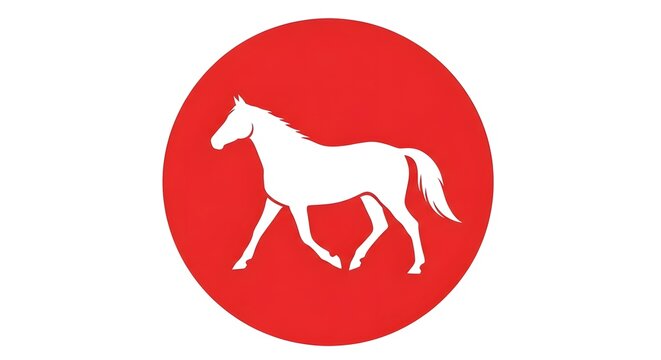 Stylized white horse silhouette trotting within a vibrant red circular logo for dynamic and energetic brand identity applications.