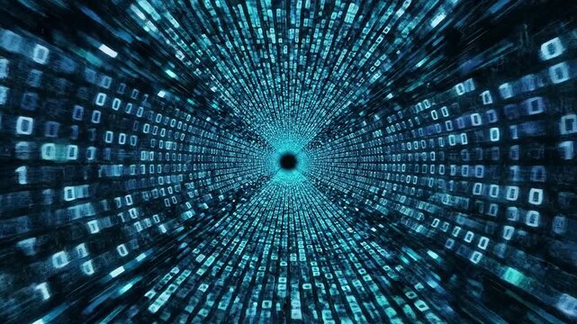 Dynamic Abstract Digital Visualization of a Data Pipeline Showcasing Flowing Binary Numbers in a Vibrant Blue Color Palette