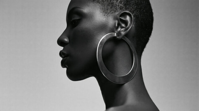 oversized silver hoop earring fashion editorial close up portrait