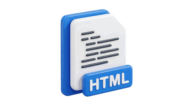 Vector illustration of 3d icon of an html file document with code lines on a transparent background
