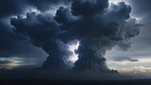 Massive dark storm clouds gather in a dramatic sky scene