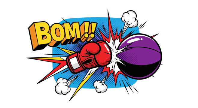 Boxing Power Punch Comic Style Illustration with BOM Text