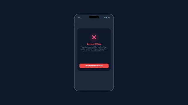 Dark Mode Smart Remote Mobile App UI Design Mockup Showing Device Offline Alert Screen