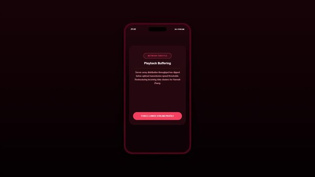 Video Streaming Mobile Application User Interface with Network Throttle Playback Buffering Server Array Distribution Drop Error Screen Animation