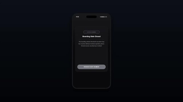 Flight Verification Desk Mobile Application User Interface with Access Denied Boarding Gate Closed Terminal Expiration Screen Animation