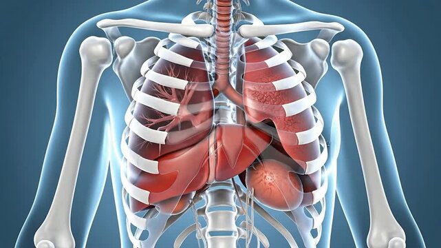 4K Transparent Human Torso Animation Highlighting Liver and Internal Organs with Detailed Anatomy for Medical and Educational Purposes