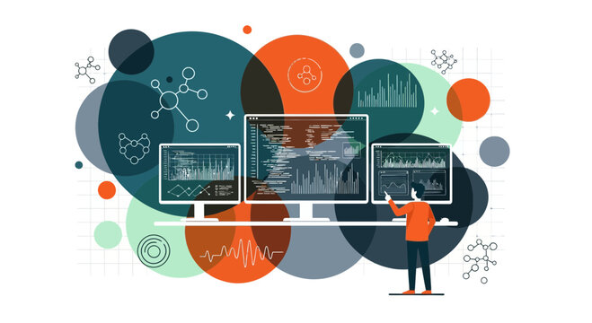Software Development and Data Analysis Workflow Vector Illustration