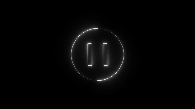 Glowing neon pause button animation on black background, for digital media, interfaces