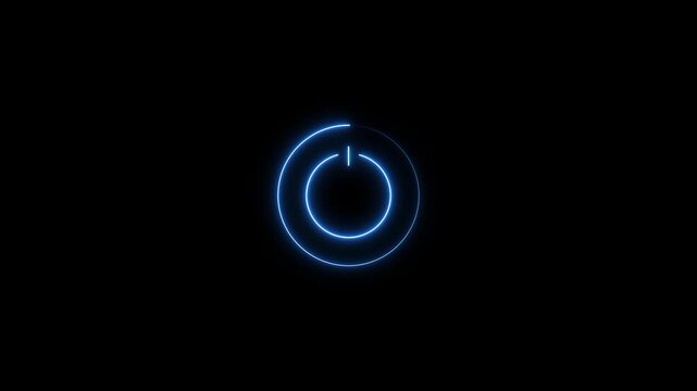Glowing blue neon power button animation with rotating loading circle technology