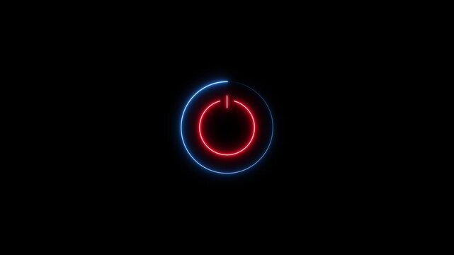 Neon power button with rotating circular loading progress bar animation glowing