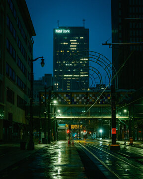 Seneca One and Main Street at night, Buffalo, New York