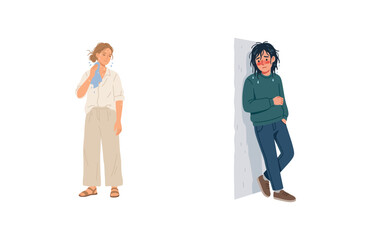 Illustration of Two Young People Expressing Different Emotions of Social Awkwardness