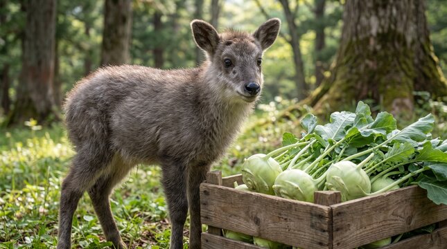 Baby serow with kohlrabi