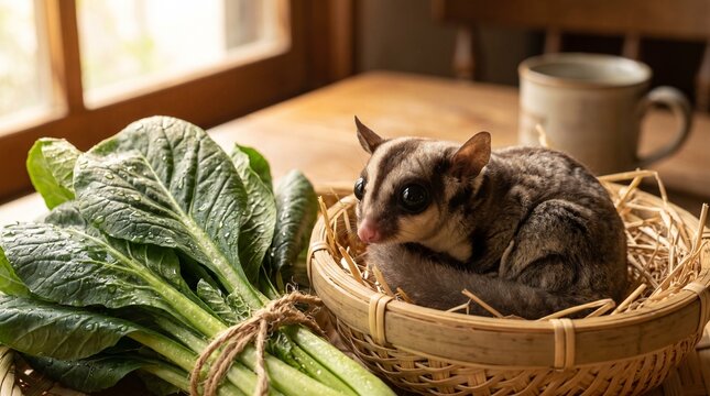 Sugar glider with komatsuna