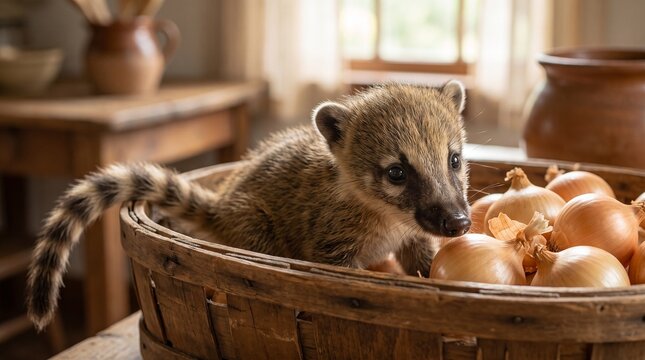 Baby coati with onions
