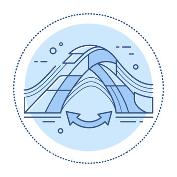 Abstract blue bridge line art icon for connection and communication