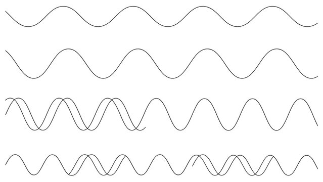 Set of sine wave patterns, abstract sound waves and frequency lines