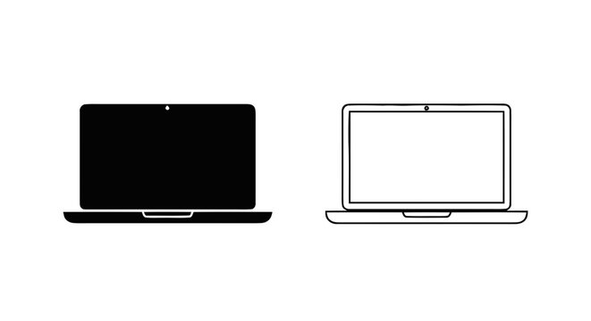Vector illustration of set of laptop icons, solid and outline style, computer screen vector on a transparent background