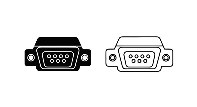 Vector illustration of vga connector icon set, computer monitor cable port, vector illustration on a transparent background