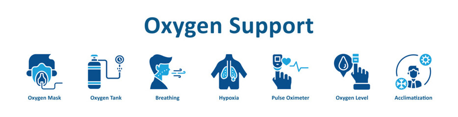 Fototapeta premium Oxygen Support web icon banner with glyph color style