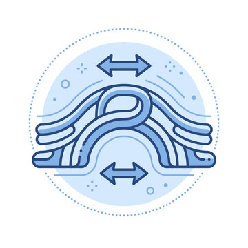 Abstract Blue Bridge Icon with Knot and Scaling Arrows