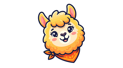 Obraz premium Cute Fluffy Llama Character Mascot Illustration with Orange Bandana Scarf Design for Kids Apparel and Playful Branding Projects