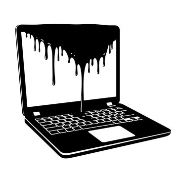 Laptop with black liquid screen damage.