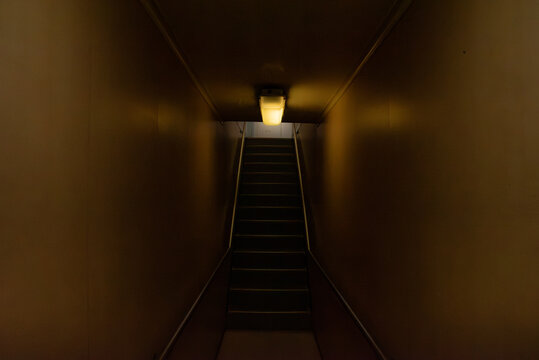 Dark Dingy Gritty Grungy Stairway yellow light Graphic Resource Backrooms