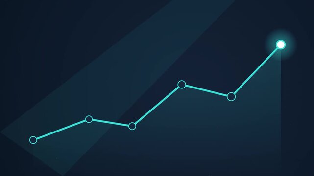 Upward growth line chart animation with glowing connected nodes rising to a bright endpoint over a diagonal blue background with a subtle cloud icon