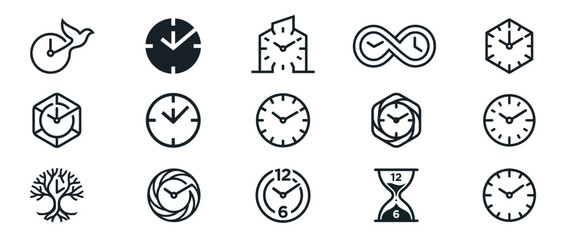 Fototapeta premium Set of Creative Minimalist Clock and Time Management Vector Icons