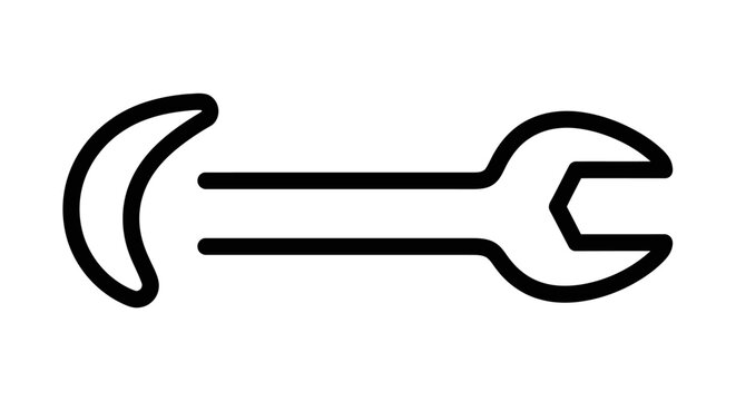Minimalist wrench illustration representing repair, maintenance and mechanical functionality