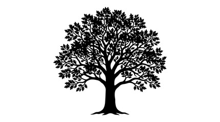 Fototapeta premium Cad tree line Tree icon, black silhouette, leafy tree, vector graphic isolated on White Background vector