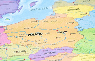 Naklejka premium Detailed map of Poland showing major cities and neighboring countries