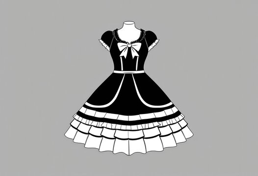 elegant black dress vector illustration, vintage fashion silhouette icon