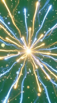 Vibrant energy bursts across a deep green backdrop