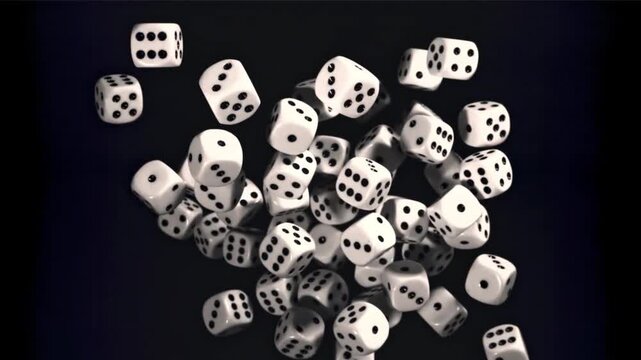 Group of White Dice Bouncing in Slow Motion