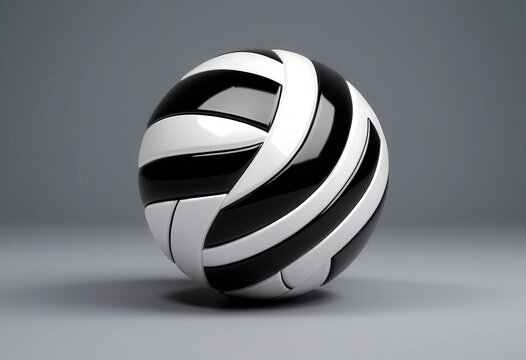 Glossy Black and White Soccer Ball on Gray Background - Sports Equipment Render