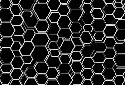 Abstract black and white honeycomb pattern background, geometric texture wallpaper