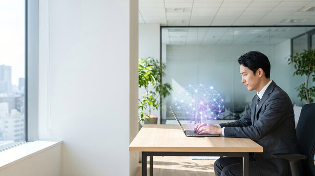 Businessman working with ai brain technology on laptop