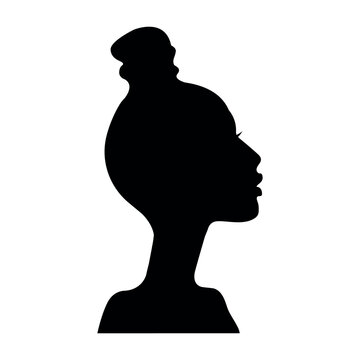 African american Woman Silhouette Profile head with Afro curly bun Hairstyle Vector Illustration