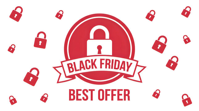 Black friday sale promotion with padlock security icons and best offer text