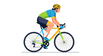 Fototapeta premium Cyclist in motion on a road bike wearing a helmet and cycling gear.