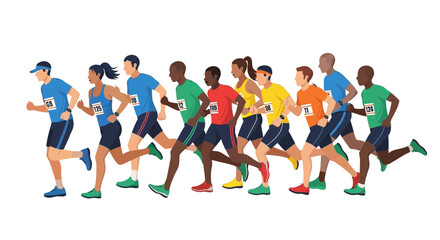 Fototapeta premium Diverse group of athletes competing in a marathon race.