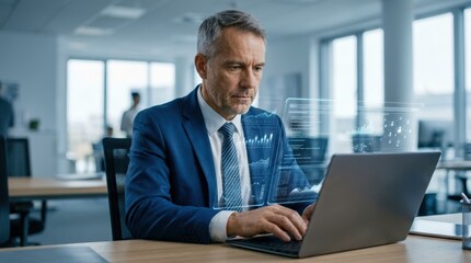 Fototapeta premium Businessman working on laptop in modern office.
