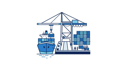 Fototapeta premium Cargo ship at port terminal with shipping containers and crane.