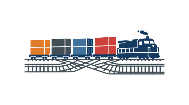 Cargo train transporting shipping containers on railway tracks